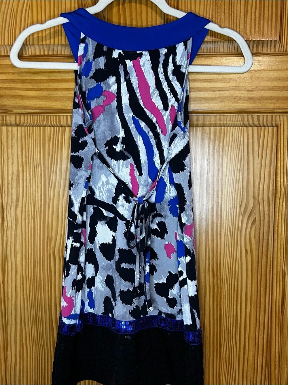 Justice Blue Collar Sequin Trim Multicolor Animal Print Dress